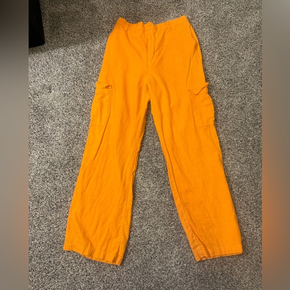 Love Tree Pants - Love Tree Orange Linen Cargo Pants- Size L